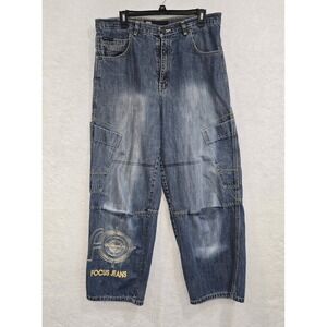Vintage Y2K Focus Jeans Men's Blue Size 34×30 Baggy Grunge Cargo Denim Pants‎